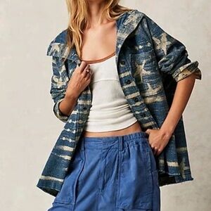 Free People Indigo Star Utility Jacket w/ hood